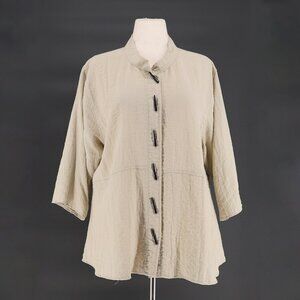 HABITAT Natural Crinkle Big Button Front Top Jacket Mandarin Collar Size XL